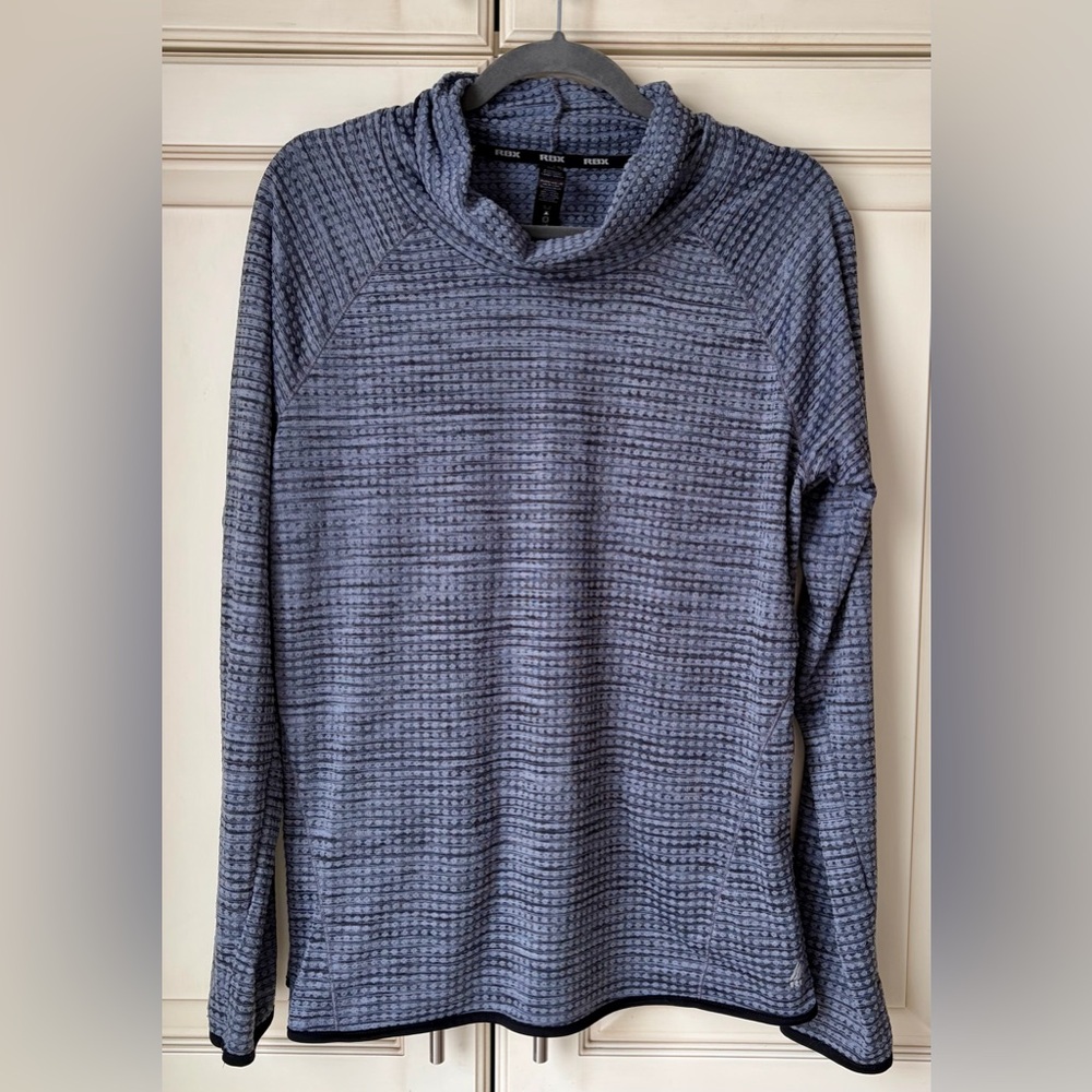 🍊RBX Blue/Grey Heathered Textured Cowl Neck Pullover Sweater. Large.